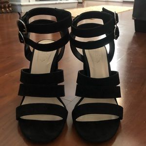 Black faux suede heels